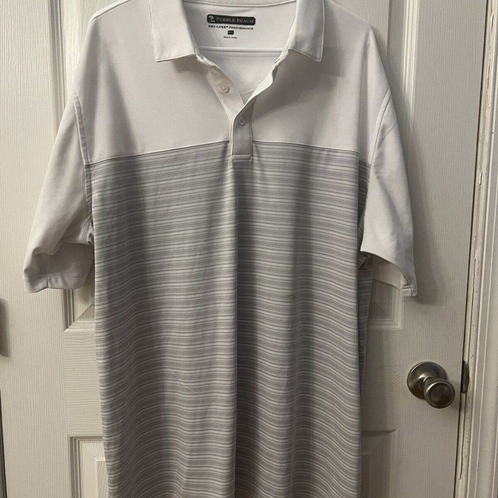 Pebble Beach Dry-Luxe performance white short sleeve dress shirt with gray‎ XXL